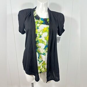 NWT Karen Brooks women’s  2 In 1 Black Multicolor Top Shirt Casual Sz Large L